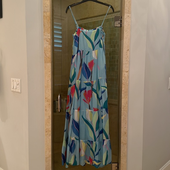 Oliphant Smocked Back Blue Botanica Maxi Dress; Size XS - Picture 2 of 7